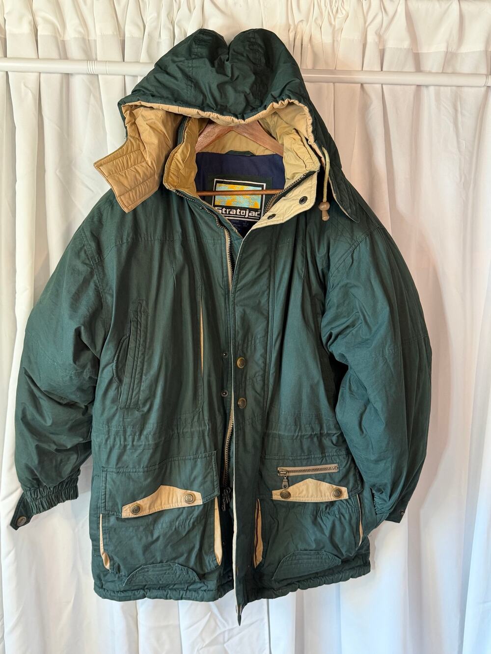 Vintage 80s Stratojac Down Parka Coat Forest Green Heavyweight Gorpcore Medium